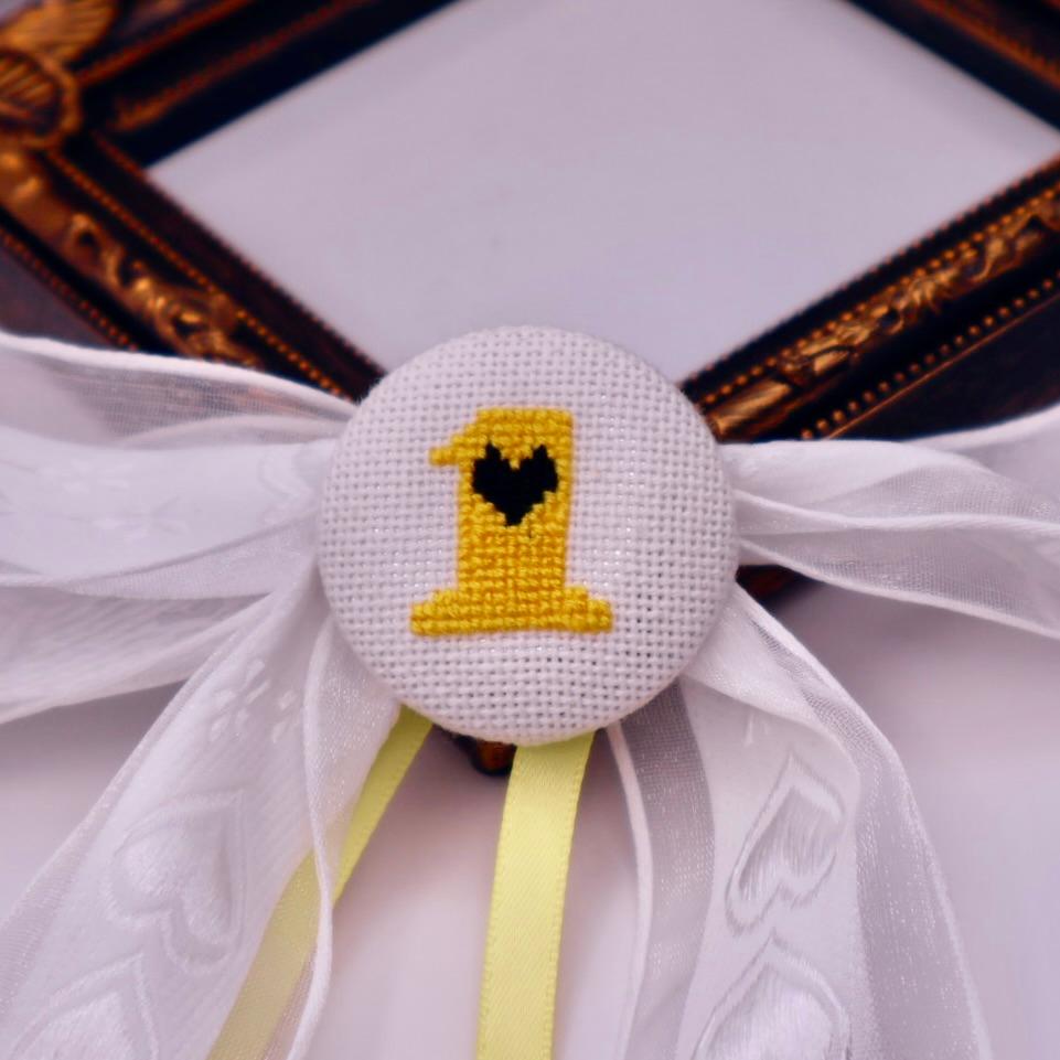 【番号オーダー可能】阪神タイガース風カラー　くるみボタンのヘアリボン　クロスステッチ刺繍 | 2枚目